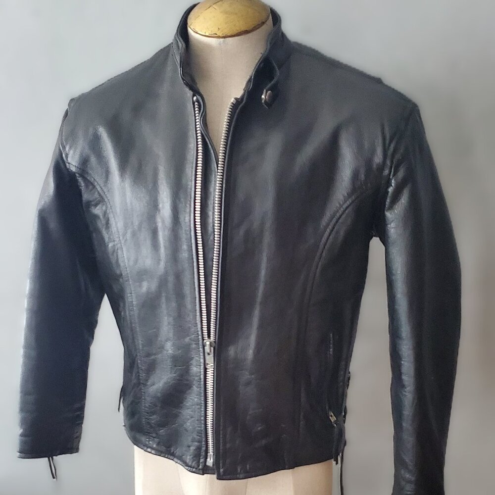 Vintage Hot Leathers Leather Motorcycle Jacket/ Black Cowhide Moto/ Cafe Racer/
